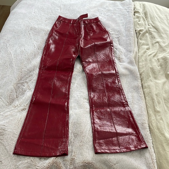 Princess Polly Pants - RED leather flare pants, size 0